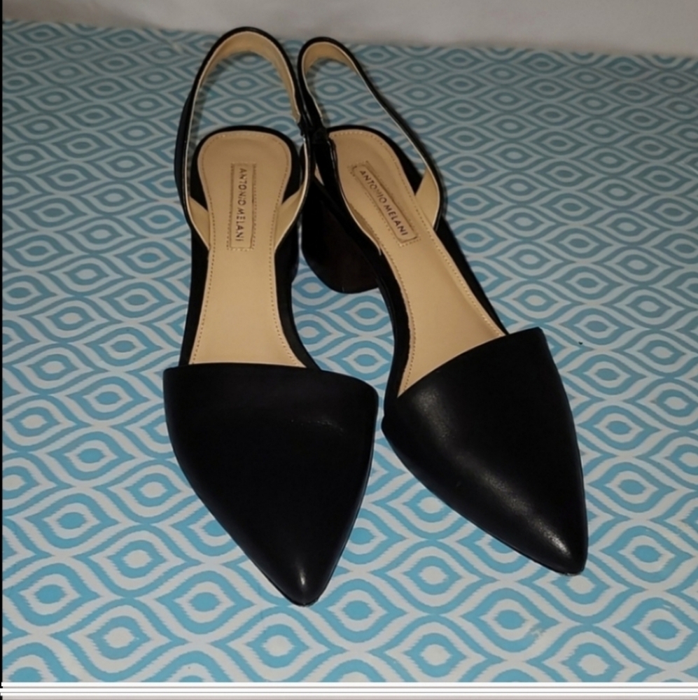 ANTONIO MELANI Black Pointed Toe Slingback Clogs